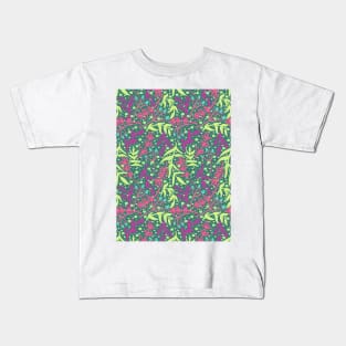 Botanicals and Dots - Hand drawn Design - Green, Pink, Teal Blue Kids T-Shirt